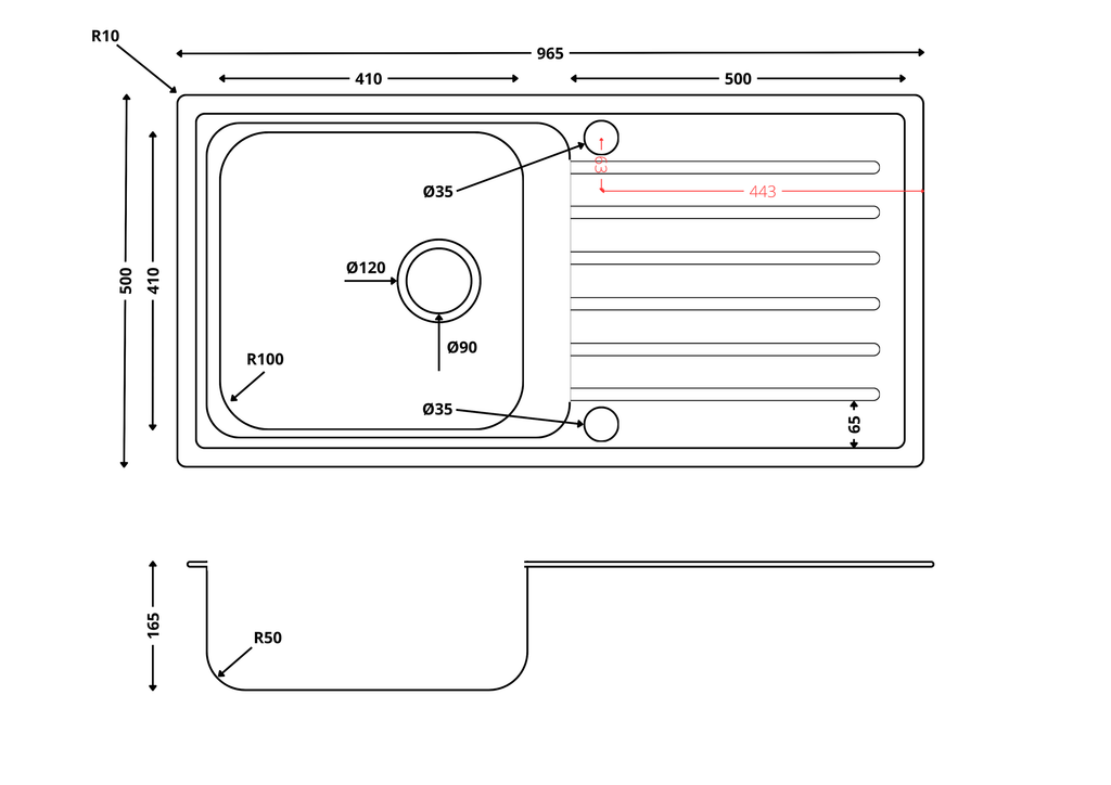 Verossi | 1.0 Bowl Inset Stainless Steel Kitchen Sink & Drainer | Chrome Strainer Waste Supplied | 965 x 500mm | Satin Matt