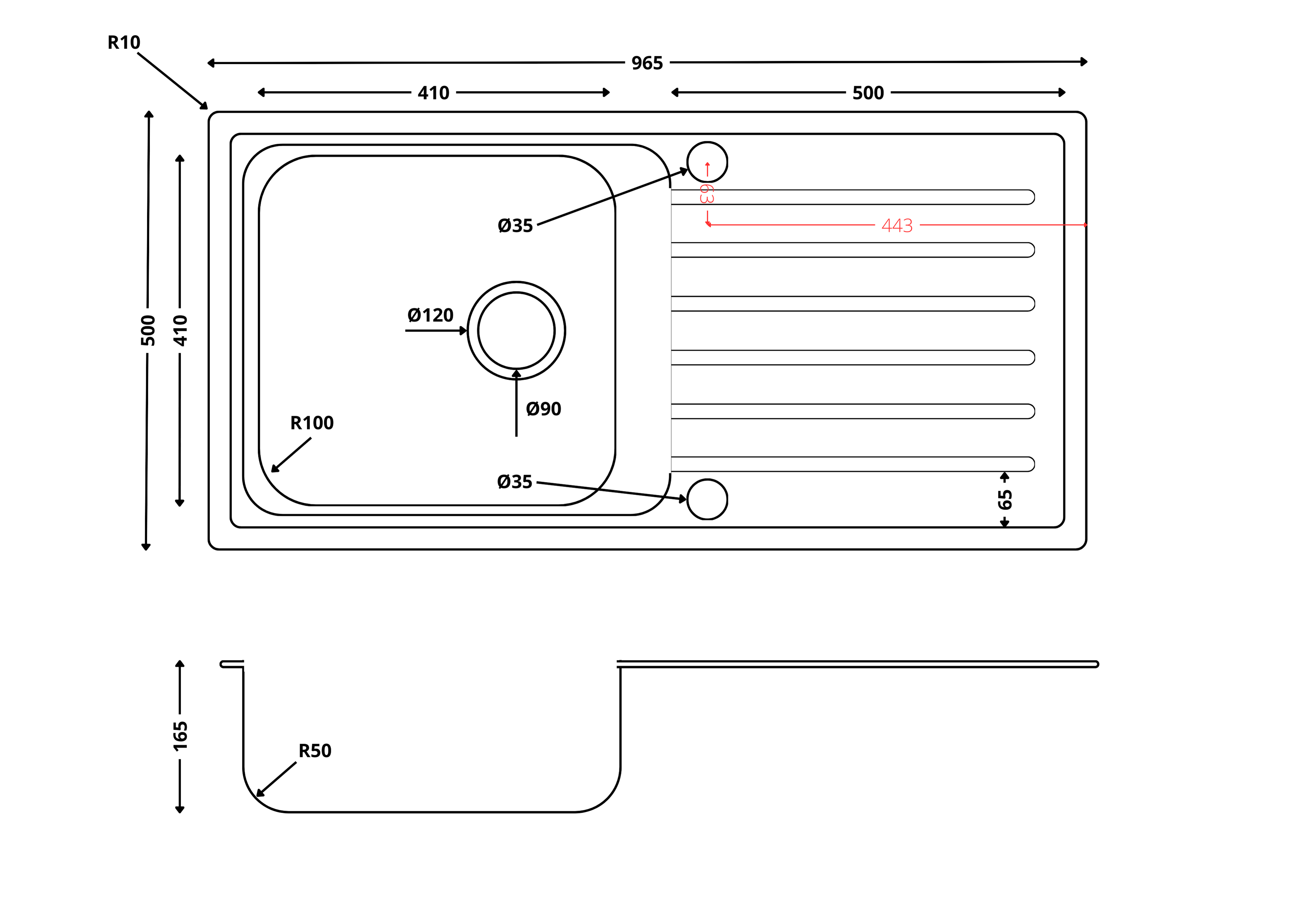 Verossi | 1.0 Bowl Inset Stainless Steel Kitchen Sink & Drainer | Chrome Strainer Waste Supplied | 965 x 500mm | Satin Matt