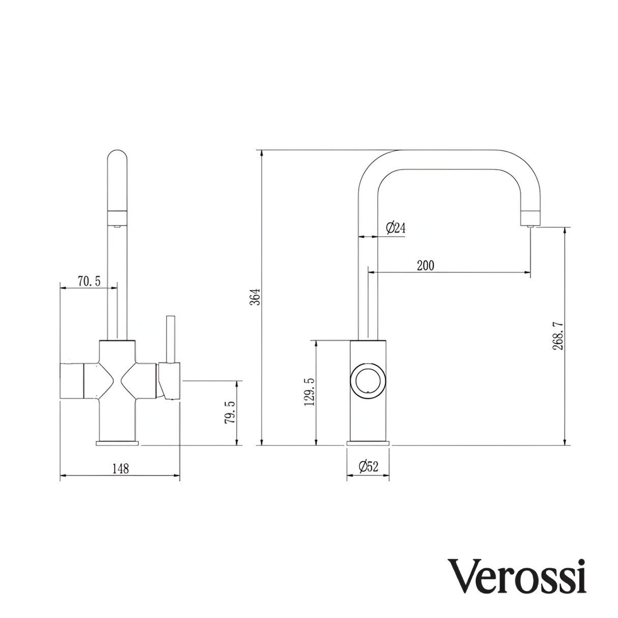 Verossi  | Valeria | Biometric 3 in 1 Instant Boiling Tap | Brushed Gold Finish