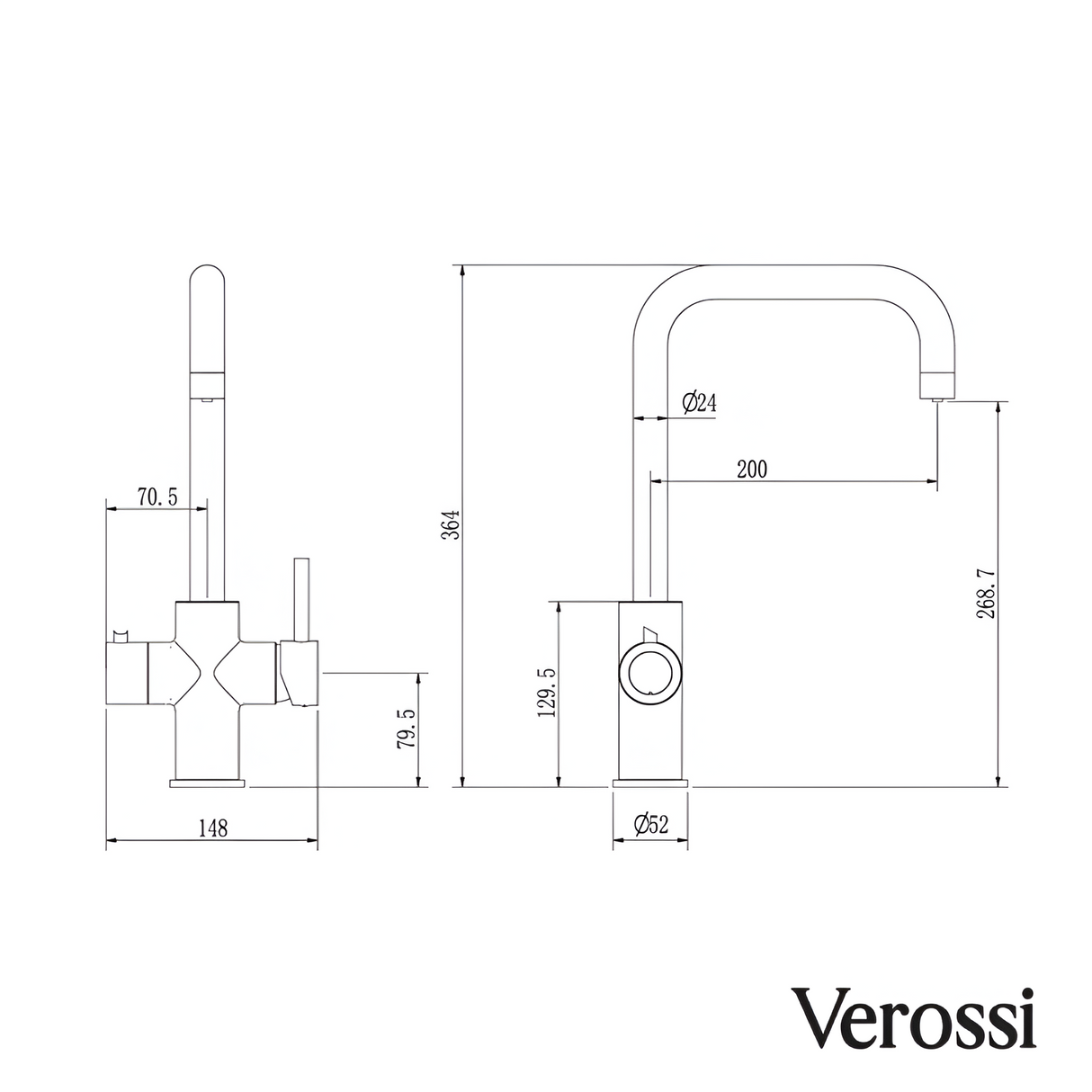 Verossi  | Verani | 4 in 1 Instant Boiling & Filtered Cold Water Tap | Gun Metal Finish