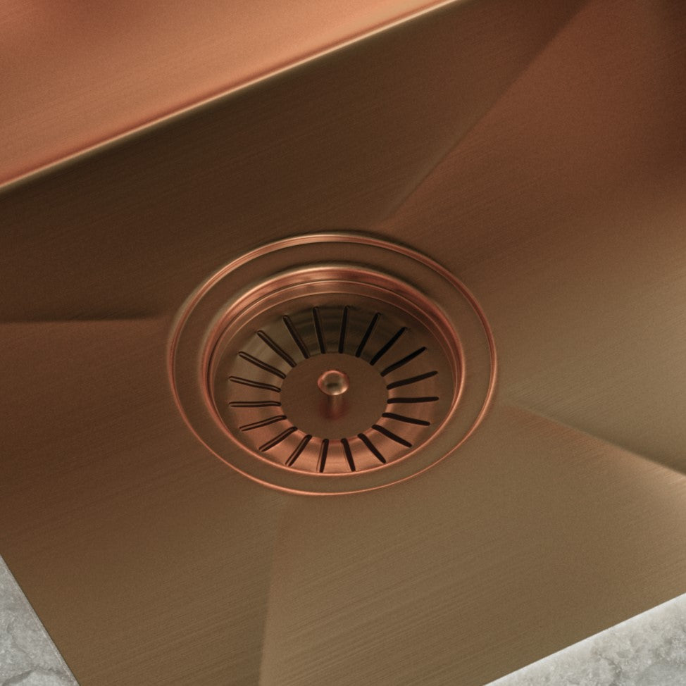 Elite | Basket Strainer Kitchen Sink Waste with Round & Rectangular Overflow Plates | Copper Finish