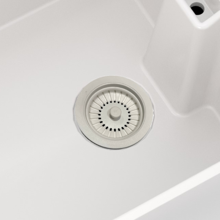 Eco | Basket Strainer Kitchen Sink Waste with Round Overflow Plate | Matt White Finish