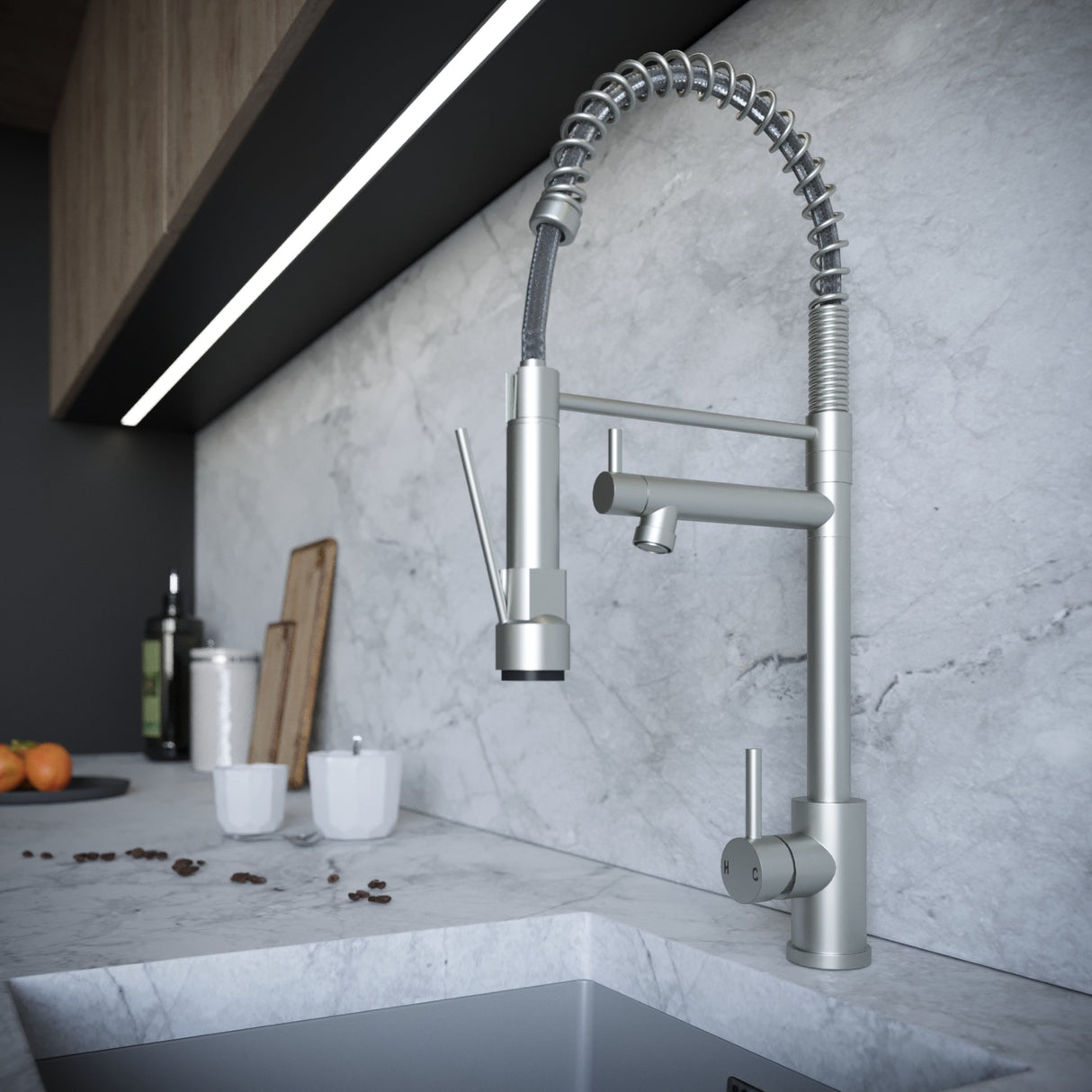 Verossi | Kitchen Sink Mixer with Flexi Spray | Brushed Steel