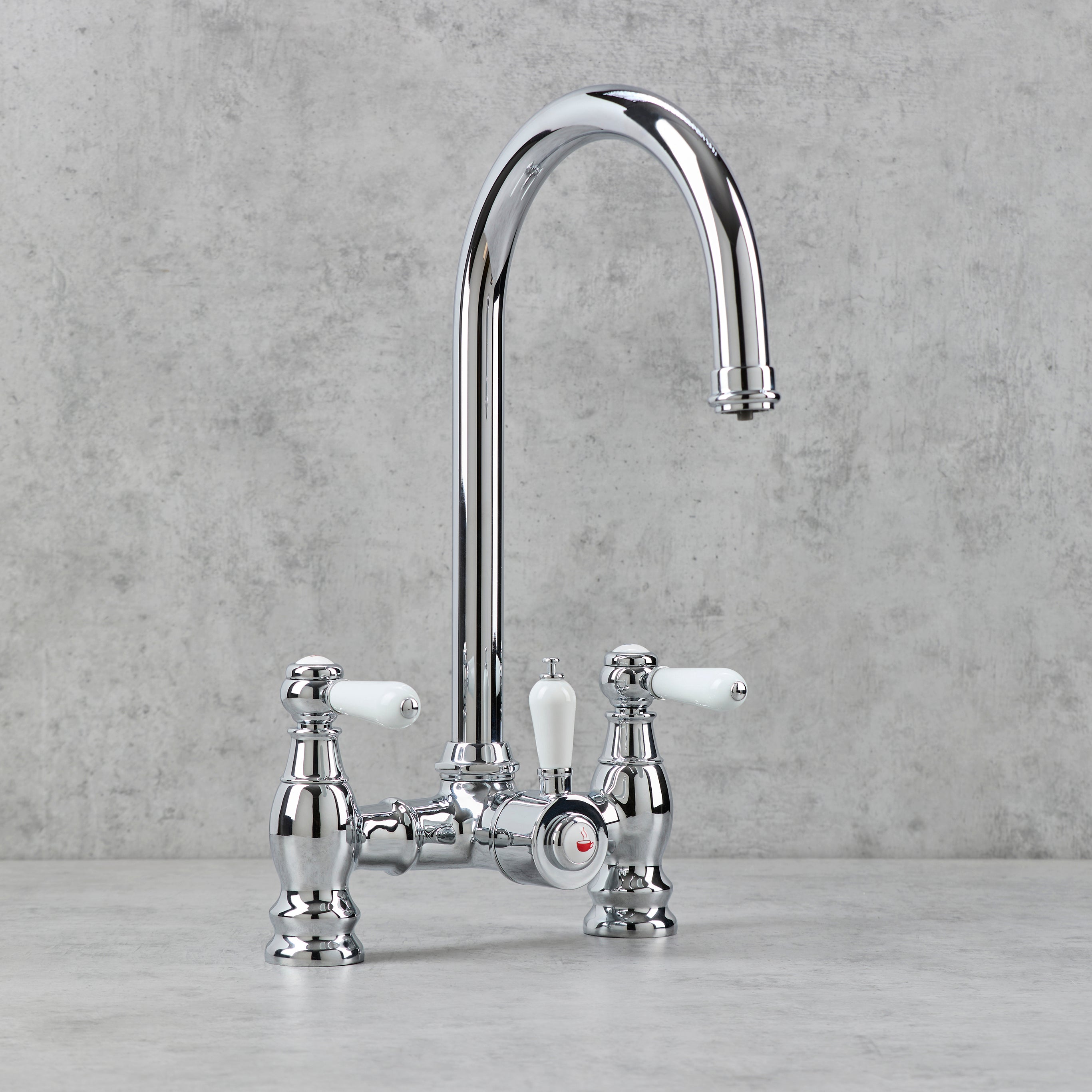 Verossi  | Venetian | Traditional Bridge Style 3 in 1 Instant Boiling Tap | White Ceramic Levers | Polished Chrome Finish
