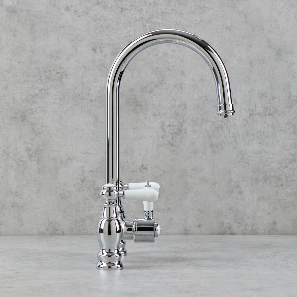 Verossi  | Venetian | Traditional Bridge Style 3 in 1 Instant Boiling Tap | White Ceramic Levers | Polished Chrome Finish