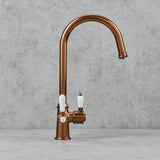 Verossi  | Vandisso | Traditional Cruciform Style 3 in 1 Instant Boiling Tap | White Ceramic Levers | Brushed Copper Finish