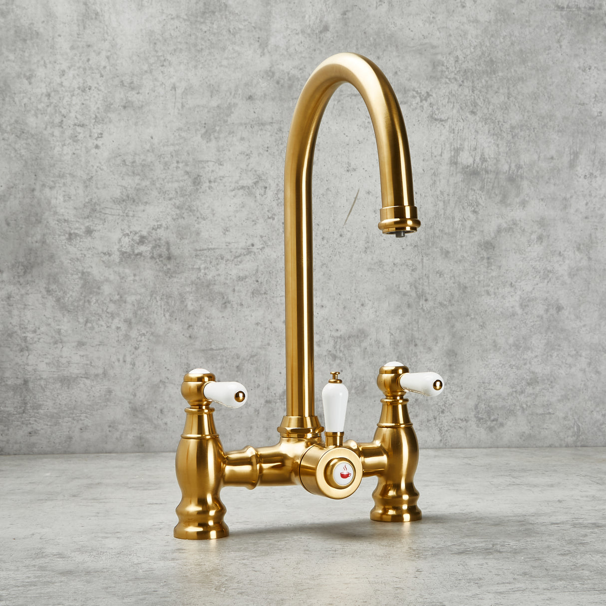 Verossi  | Venetian | Traditional Bridge Style 3 in 1 Instant Boiling Tap | White Ceramic Levers | Brushed Gold Finish