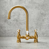 Verossi  | Venetian | Traditional Bridge Style 3 in 1 Instant Boiling Tap | White Ceramic Levers | Brushed Gold Finish