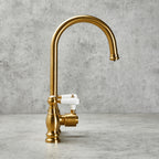 Verossi  | Venetian | Traditional Bridge Style 3 in 1 Instant Boiling Tap | White Ceramic Levers | Brushed Gold Finish