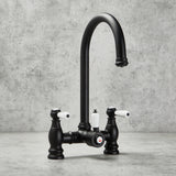 Verossi  | Venetian | Traditional Bridge Style 3 in 1 Instant Boiling Tap | White Ceramic Levers | Matt Black Finish