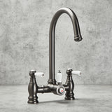 Verossi  | Venetian | Traditional Bridge Style 3 in 1 Instant Boiling Tap | White Ceramic Levers | Gun Metal Finish