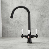 Verossi  | Vandisso | Traditional Cruciform Style 3 in 1 Instant Boiling Tap | White Ceramic Levers | Matt Black Finish