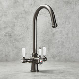 Verossi  | Vandisso | Traditional Cruciform Style 3 in 1 Instant Boiling Tap | White Ceramic Levers | Gun Metal Finish