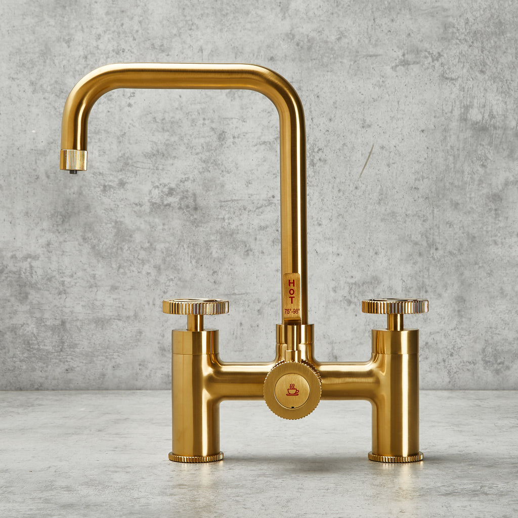 Verossi  | Vorisse | Industrial Bridge Style 3 in 1 Instant Boiling Tap | Brushed Gold Finish