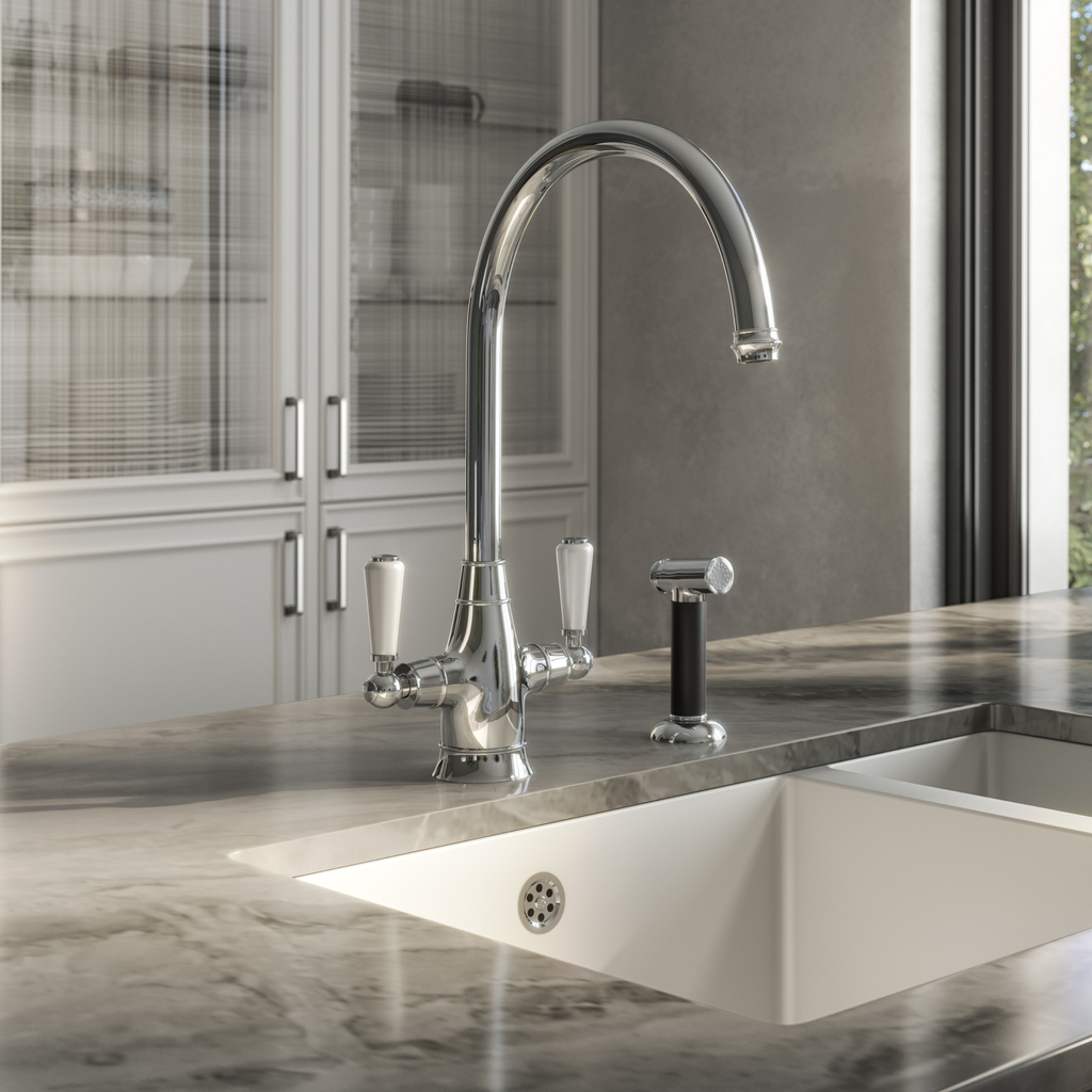 Verossi | Oswald| Traditional Dual Lever Kitchen tap | Chrome