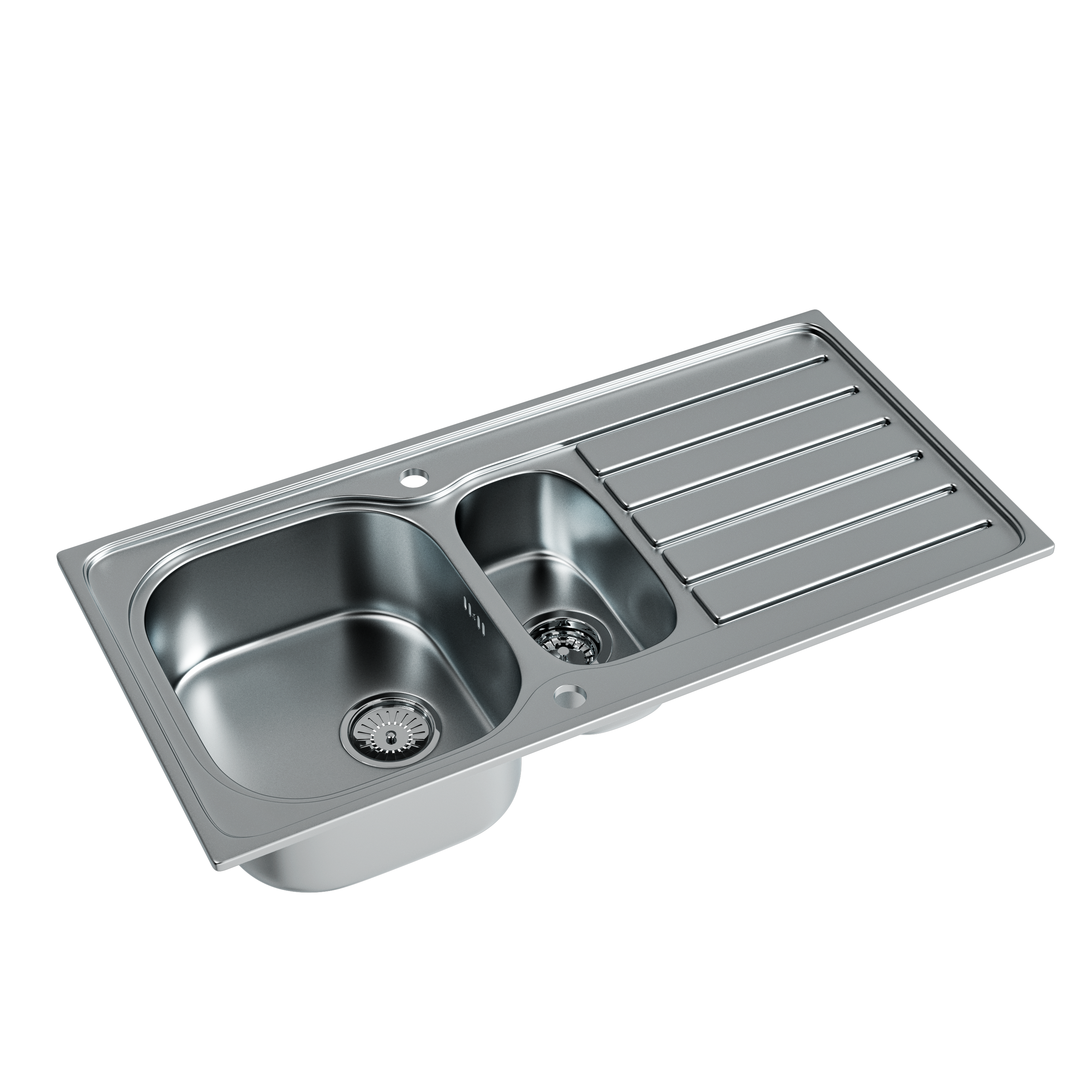 Verossi | Satin Matt | 1.5 Bowl Inset Stainless Steel Kitchen Sink | 1000 x 500mm | Supplied with Chrome Basket Strainer Waste(s)