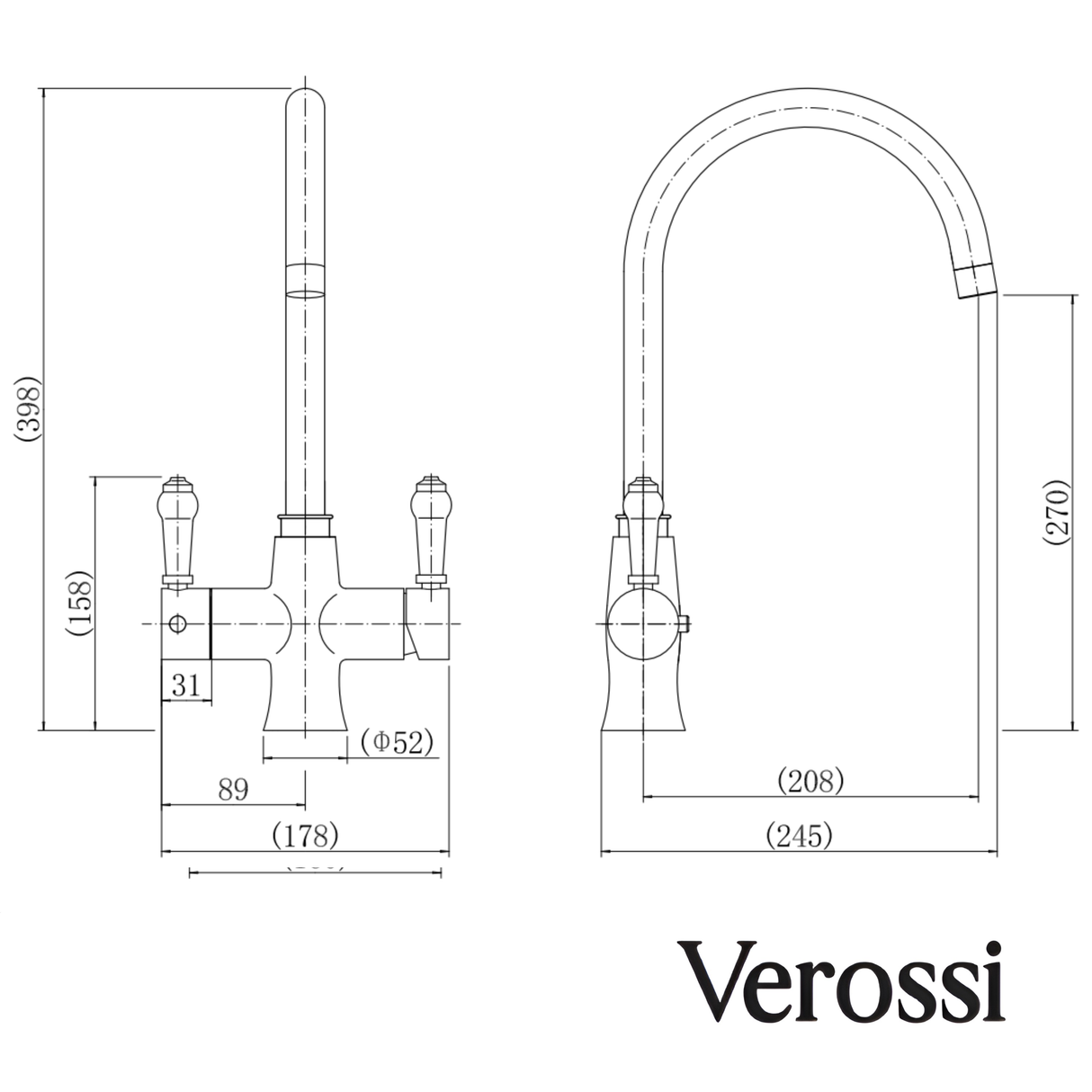 Verossi | Vulcanico | Traditional 3 in 1 Instant Boiling Tap | Polished Chrome Finish