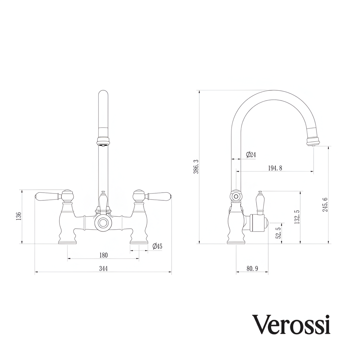 Verossi  | Venetian | Traditional Bridge Style 3 in 1 Instant Boiling Tap | Black Ceramic Levers | Brushed Brass Finish