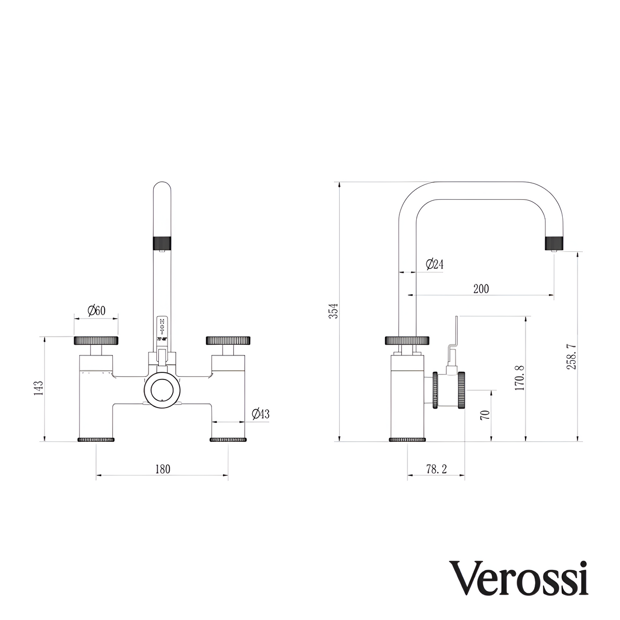 Verossi  | Vorisse | Industrial Bridge Style 3 in 1 Instant Boiling Tap | Brushed Brass Finish