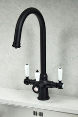 Verossi  | Vandisso | Traditional Cruciform Style 3 in 1 Instant Boiling Tap | White Ceramic Levers | Matt Black Finish