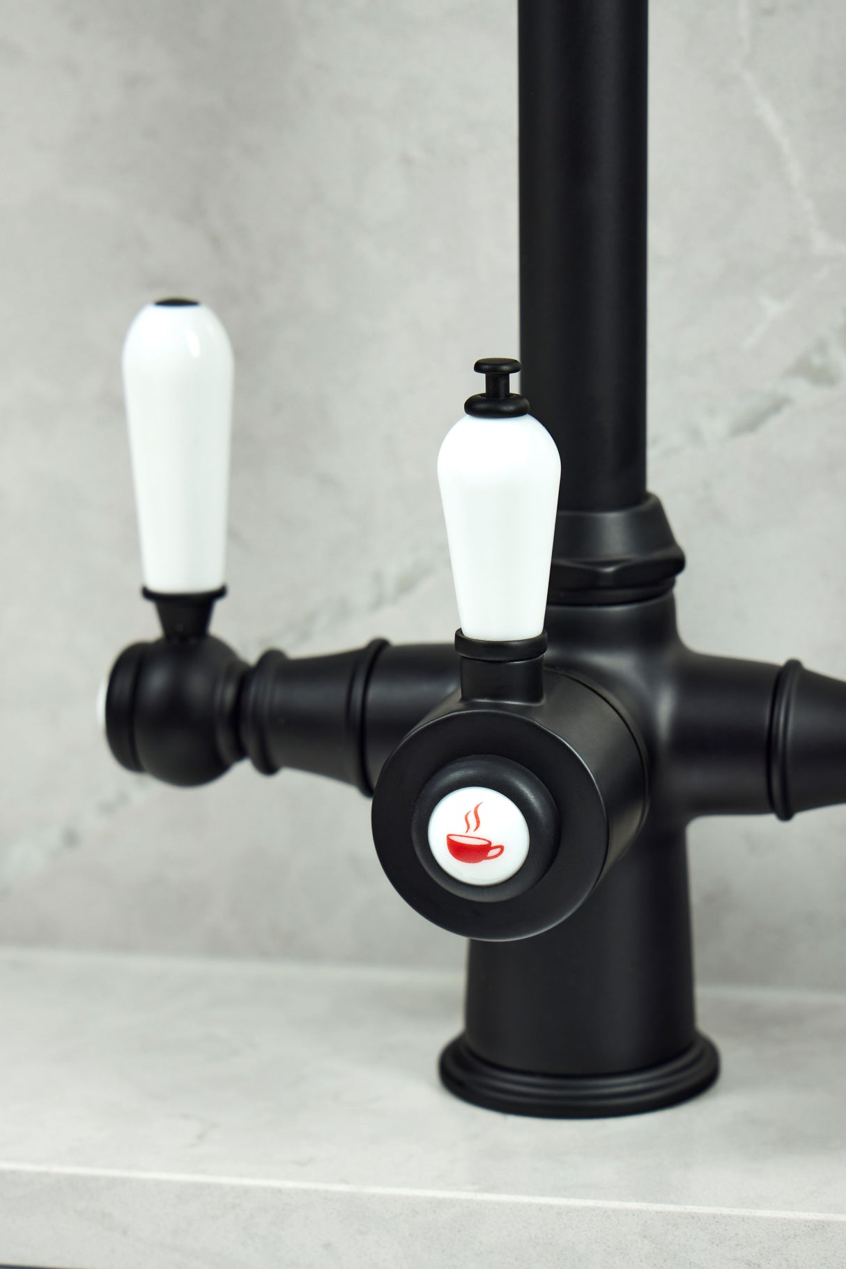 Verossi  | Vandisso | Traditional Cruciform Style 3 in 1 Instant Boiling Tap | White Ceramic Levers | Matt Black Finish