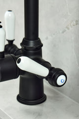 Verossi  | Vandisso | Traditional Cruciform Style 3 in 1 Instant Boiling Tap | White Ceramic Levers | Matt Black Finish