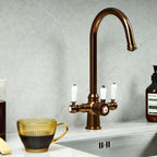 Verossi  | Vandisso | Traditional Cruciform Style 3 in 1 Instant Boiling Tap | White Ceramic Levers | Brushed Copper Finish