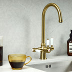 Verossi  | Vandisso | Traditional Cruciform Style 3 in 1 Instant Boiling Tap | White Ceramic Levers | Brushed Brass Finish
