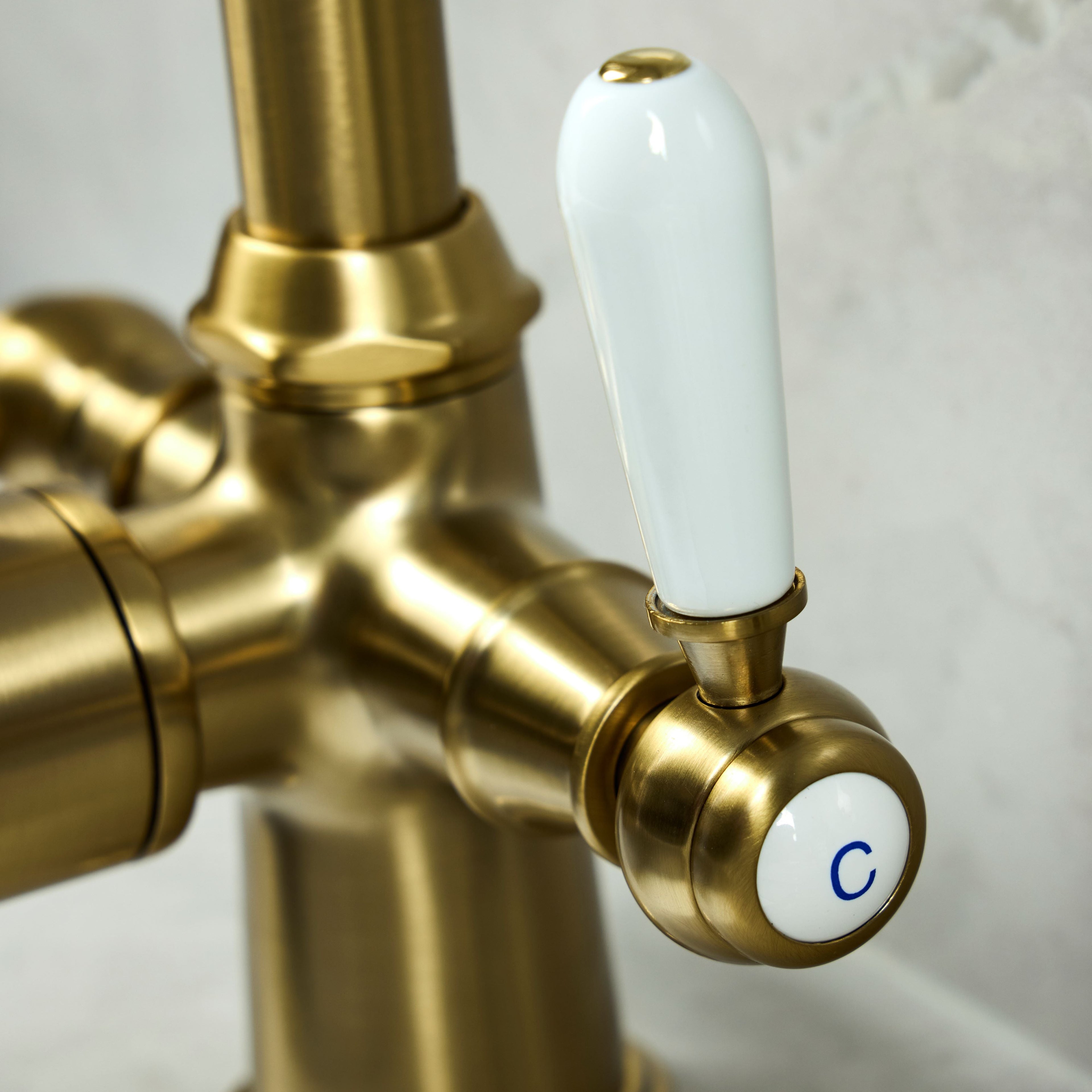 Verossi  | Vandisso | Traditional Cruciform Style 3 in 1 Instant Boiling Tap | White Ceramic Levers | Brushed Brass Finish