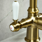 Verossi  | Vandisso | Traditional Cruciform Style 3 in 1 Instant Boiling Tap | White Ceramic Levers | Brushed Brass Finish
