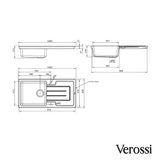 Verossi | Fireclay | 1.5 Bowl Kitchen Sink | Inset with drainer | Chrome Strainer Wastes Supplied | 1000x500 mm | White Ceramic