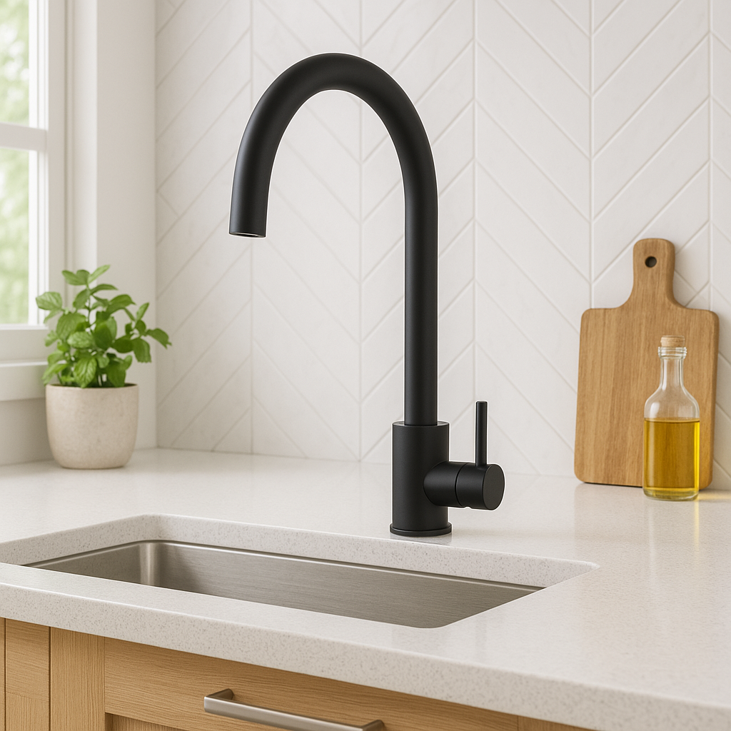 Verossi  | Top Fix - Vito - Swan Kitchen Sink mixer | Matt Black