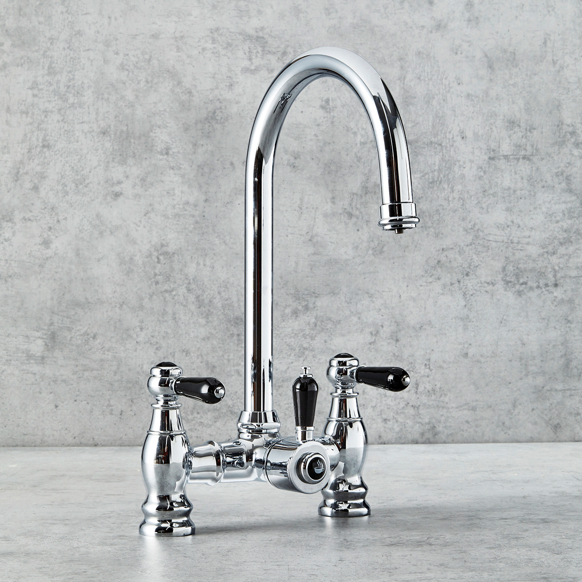 Verossi  | Venetian | Traditional Bridge Style 3 in 1 Instant Boiling Tap | Black Ceramic Levers | Polished Chrome Finish