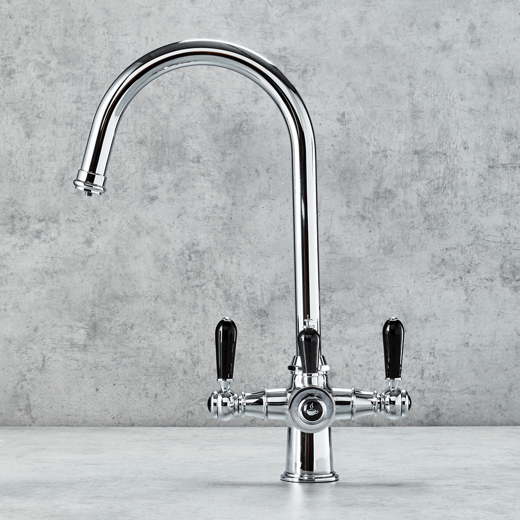 Verossi  | Vandisso | Traditional Cruciform Style 3 in 1 Instant Boiling Tap | Black Ceramic Levers | Polished Chrome Finish