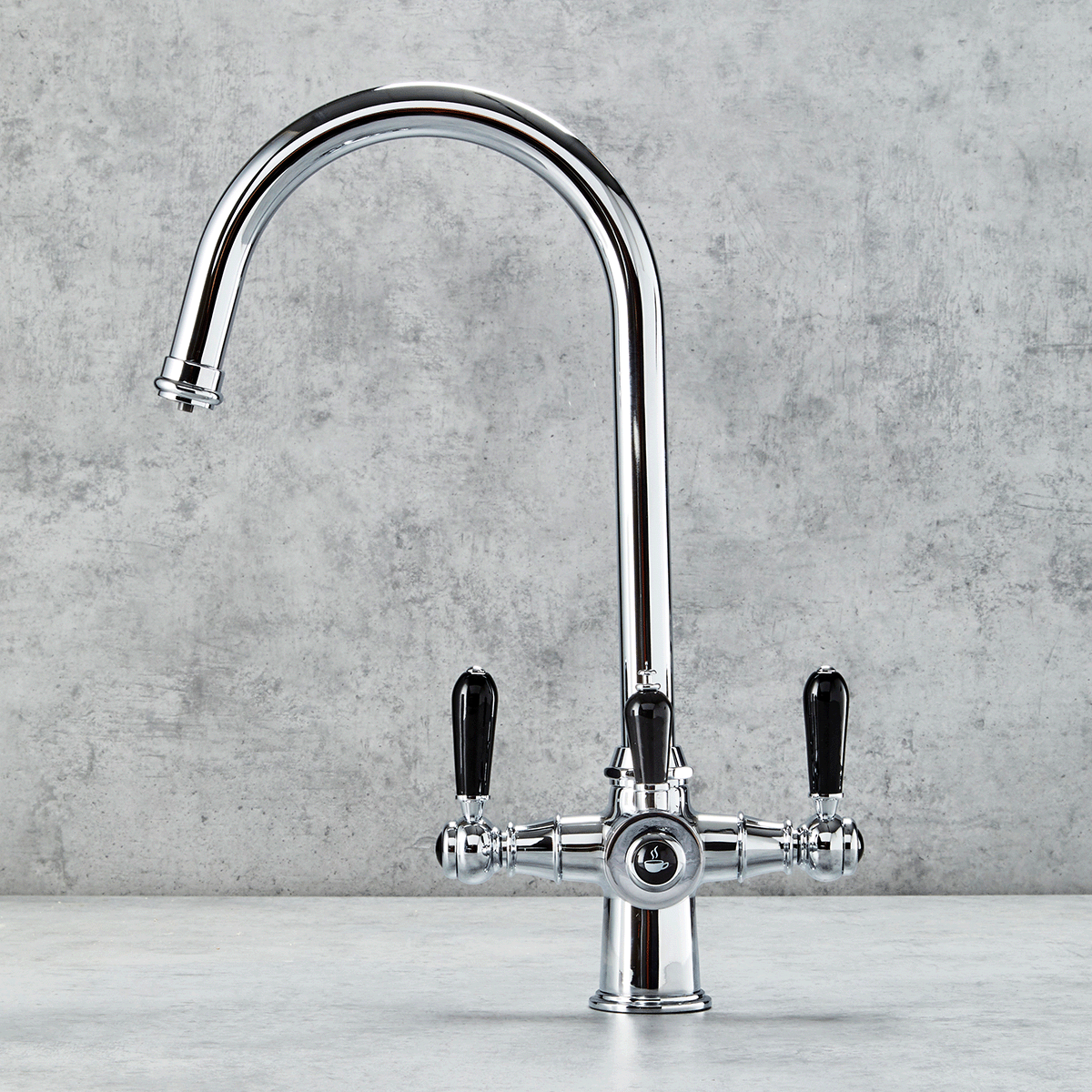 Verossi  | Vandisso | Traditional Cruciform Style 3 in 1 Instant Boiling Tap | Black Ceramic Levers | Polished Chrome Finish