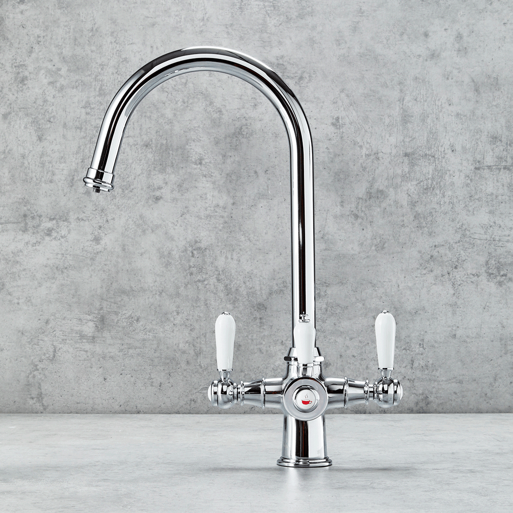 Verossi  | Vandisso | Traditional Cruciform Style 3 in 1 Instant Boiling Tap | White Ceramic Levers | Polished Chrome Finish