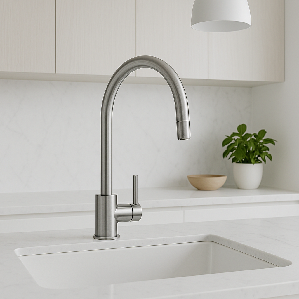 Verossi  | Top Fix - Vito - Swan Kitchen Sink mixer | Brushed Steel