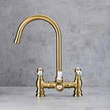 Verossi  | Venetian | Traditional Bridge Style 3 in 1 Instant Boiling Tap | White Ceramic Levers | Brushed Brass Finish