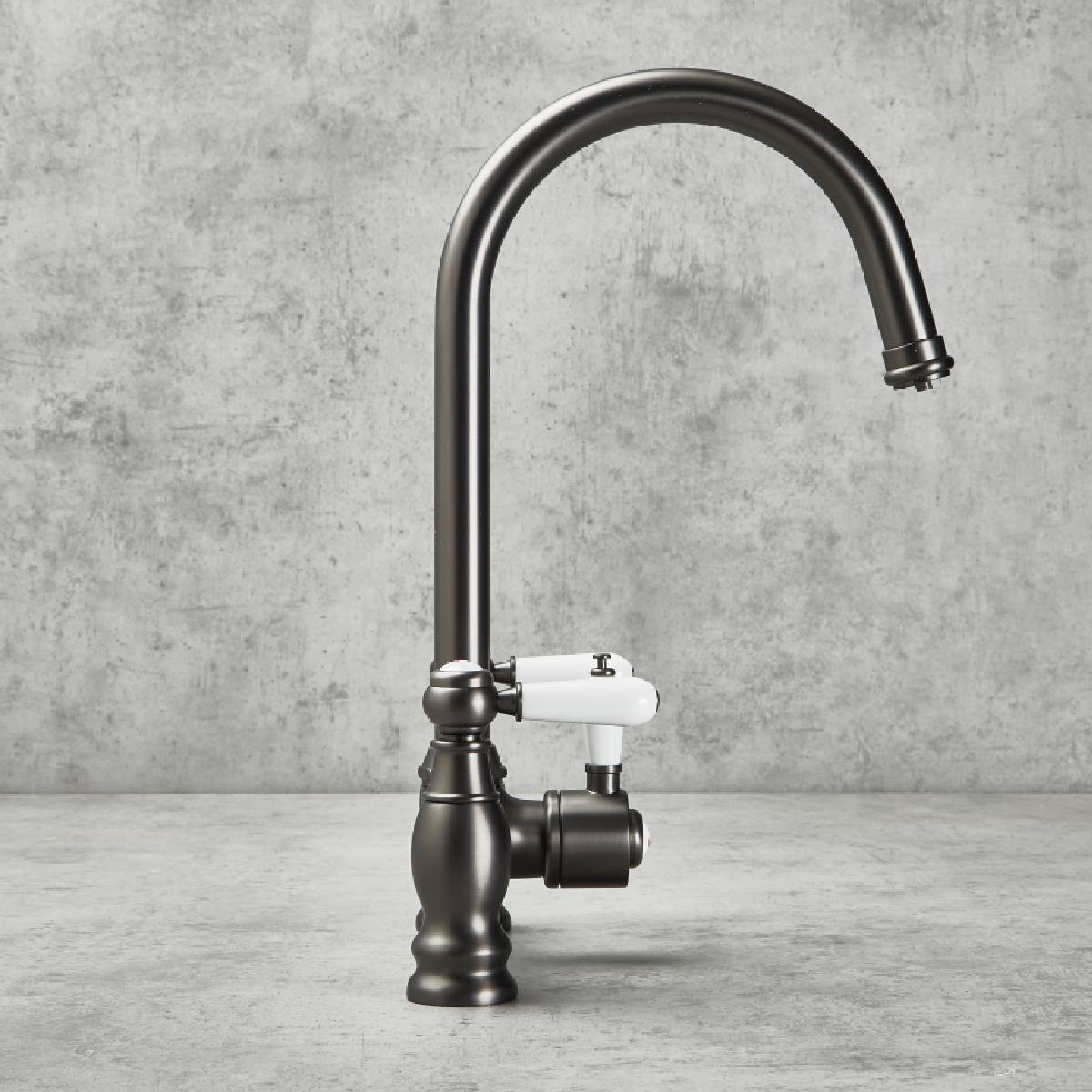 Verossi  | Venetian | Traditional Bridge Style 3 in 1 Instant Boiling Tap | White Ceramic Levers | Gun Metal Finish