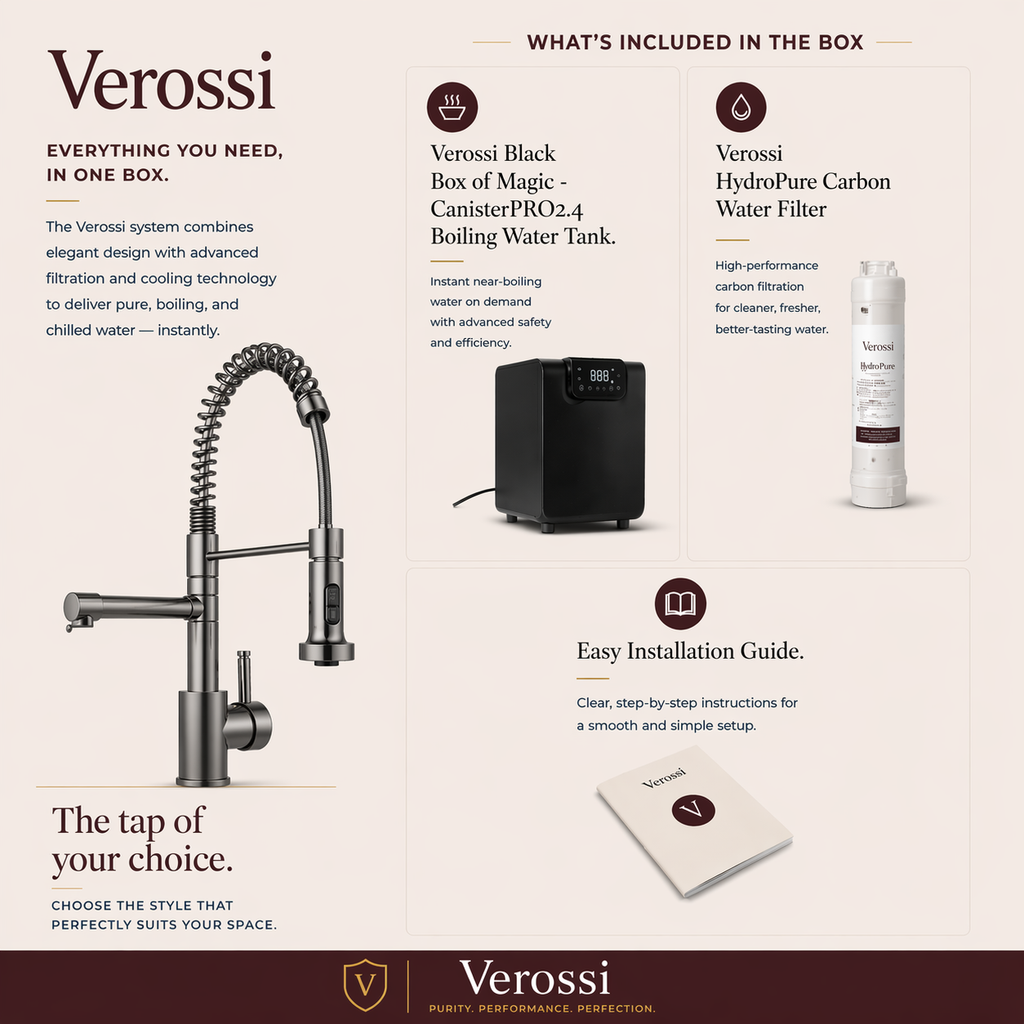 Verossi  | Flex | Multiuse Style 3 in 1 Instant Boiling Tap with Flexi Spray  | Gun Metal Finish