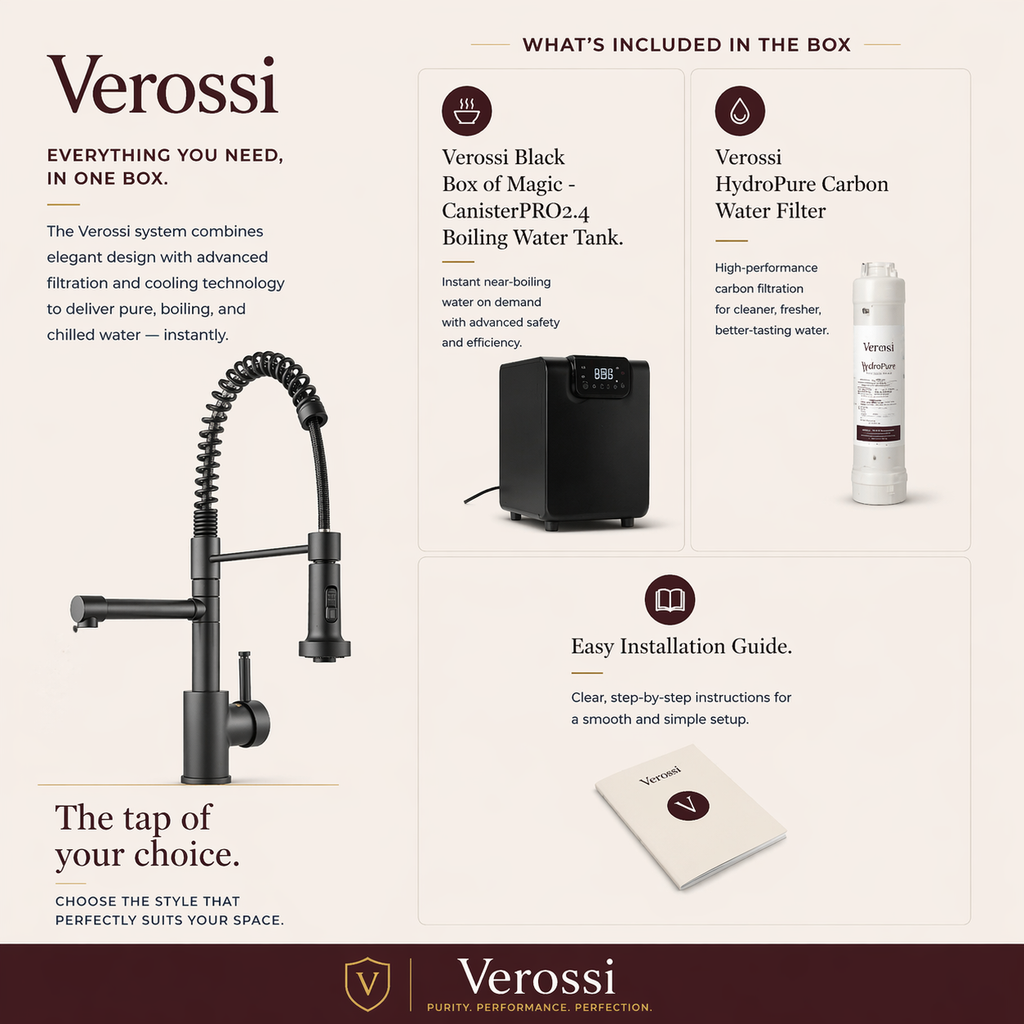 Verossi  | Flex | Multiuse Style 3 in 1 Instant Boiling Tap with Flexi Spray  | Matt Black Finish