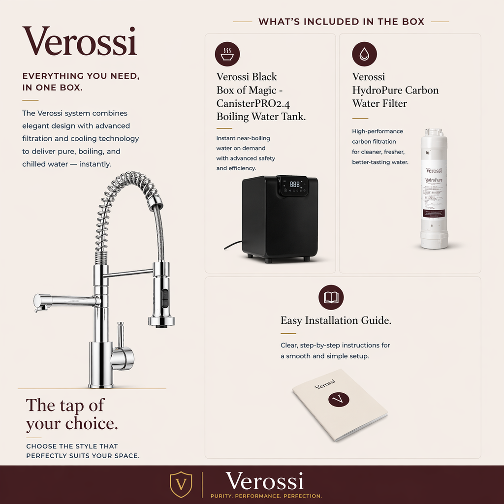 Verossi | Flex | Multiuse Style 3 in 1 Instant Boiling Tap with Flexi Spray  | Polished Chrome Finish