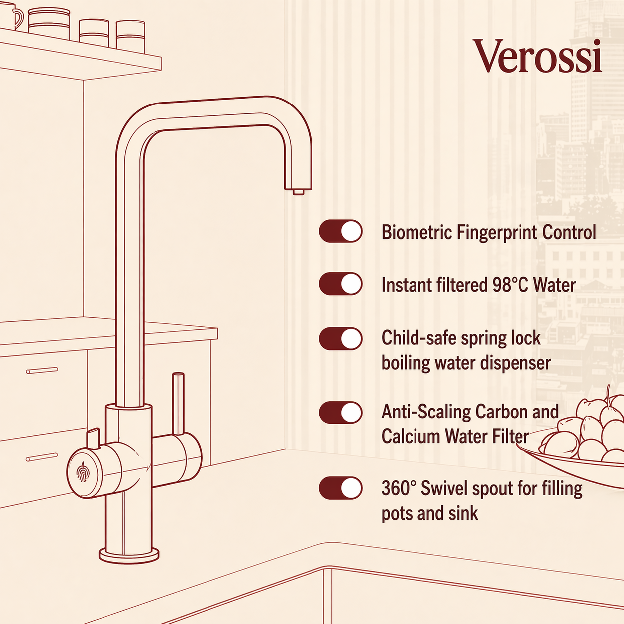 Verossi  | Valeria | Finger Print Control 3 in 1 Instant Boiling Tap | Matt Black Finish