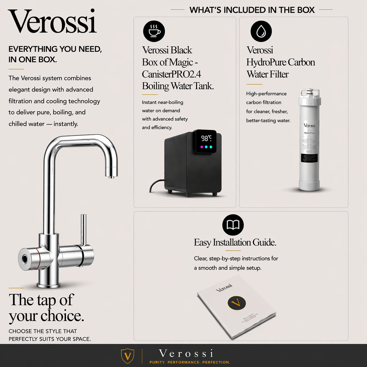 Verossi  | Valeria | Finger Print Control 3 in 1 Instant Boiling Tap | Polished Chrome Finish