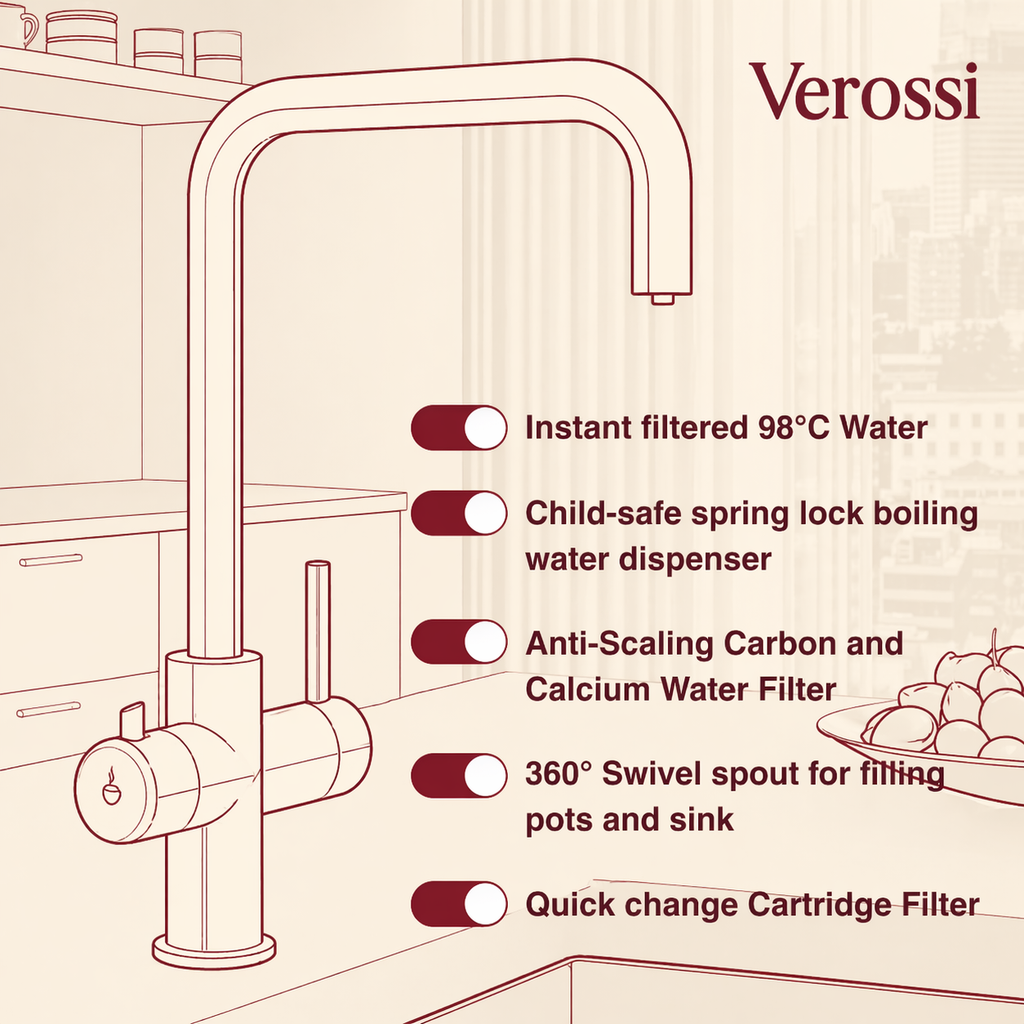 Verossi | Vamore | 3 in 1 Instant Boiling Tap | Brushed Gold Finish
