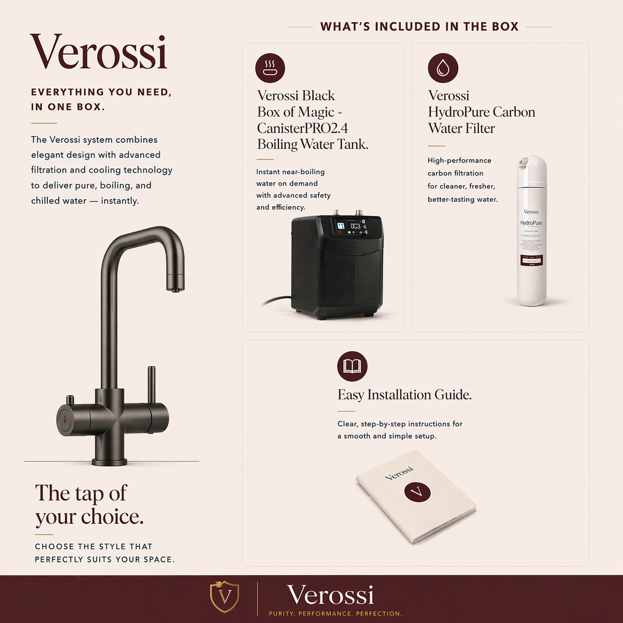 Verossi | Vamore | 3 in 1 Instant Boiling Tap | Gun Metal Finish