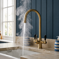 Verossi  | Vandisso | Traditional Cruciform Style 3 in 1 Instant Boiling Tap | Black Ceramic Levers | Brushed Brass Finish