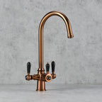 Verossi  | Vandisso | Traditional Cruciform Style 3 in 1 Instant Boiling Tap | Black Ceramic Levers | Brushed Copper Finish