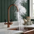 Verossi  | Vandisso | Traditional Cruciform Style 3 in 1 Instant Boiling Tap | Black Ceramic Levers | Brushed Copper Finish
