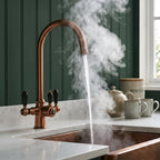 Verossi  | Vandisso | Traditional Cruciform Style 3 in 1 Instant Boiling Tap | Black Ceramic Levers | Brushed Copper Finish